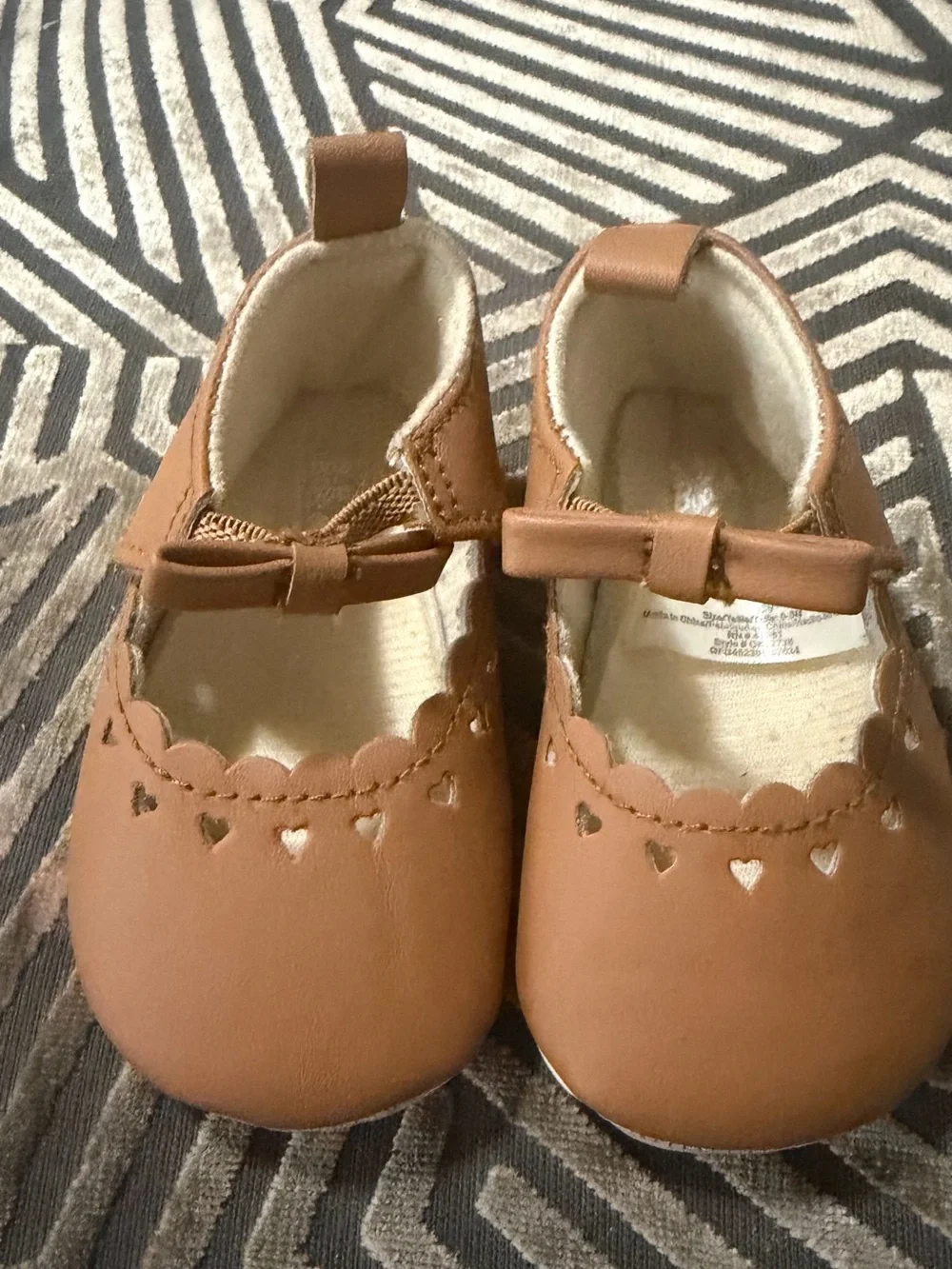 Carter's Tan Bow Heart Cutout Mary Jane Baby Shoes